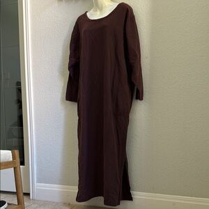 Vintage Hippy-style Brown Long Sleeve Dress made with raw cotton